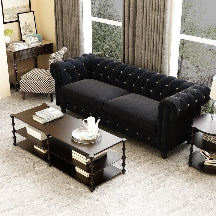 Autonomie fee de studie Buy 3 Seater Velvet Rolled Arm Chesterfield Sofa Online at USA — Wooden  Twist USA