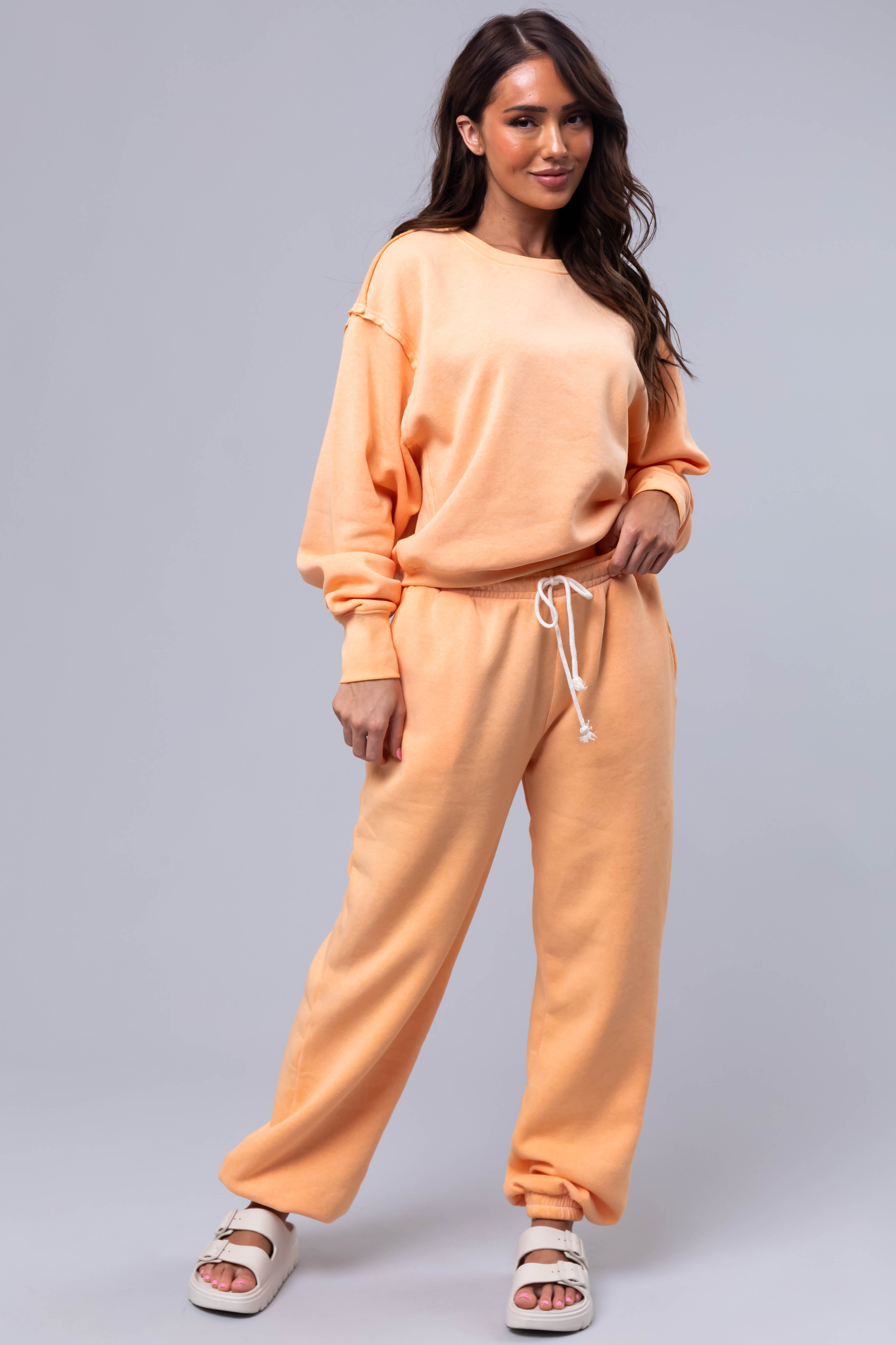 Cream Fleece Lined Solid Cotton Sweatpants