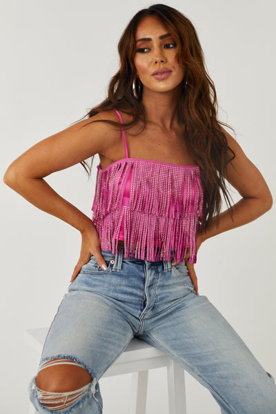 Satin Studded Tiered Fringe Cami Top Red - Southern Fashion Boutique Bliss