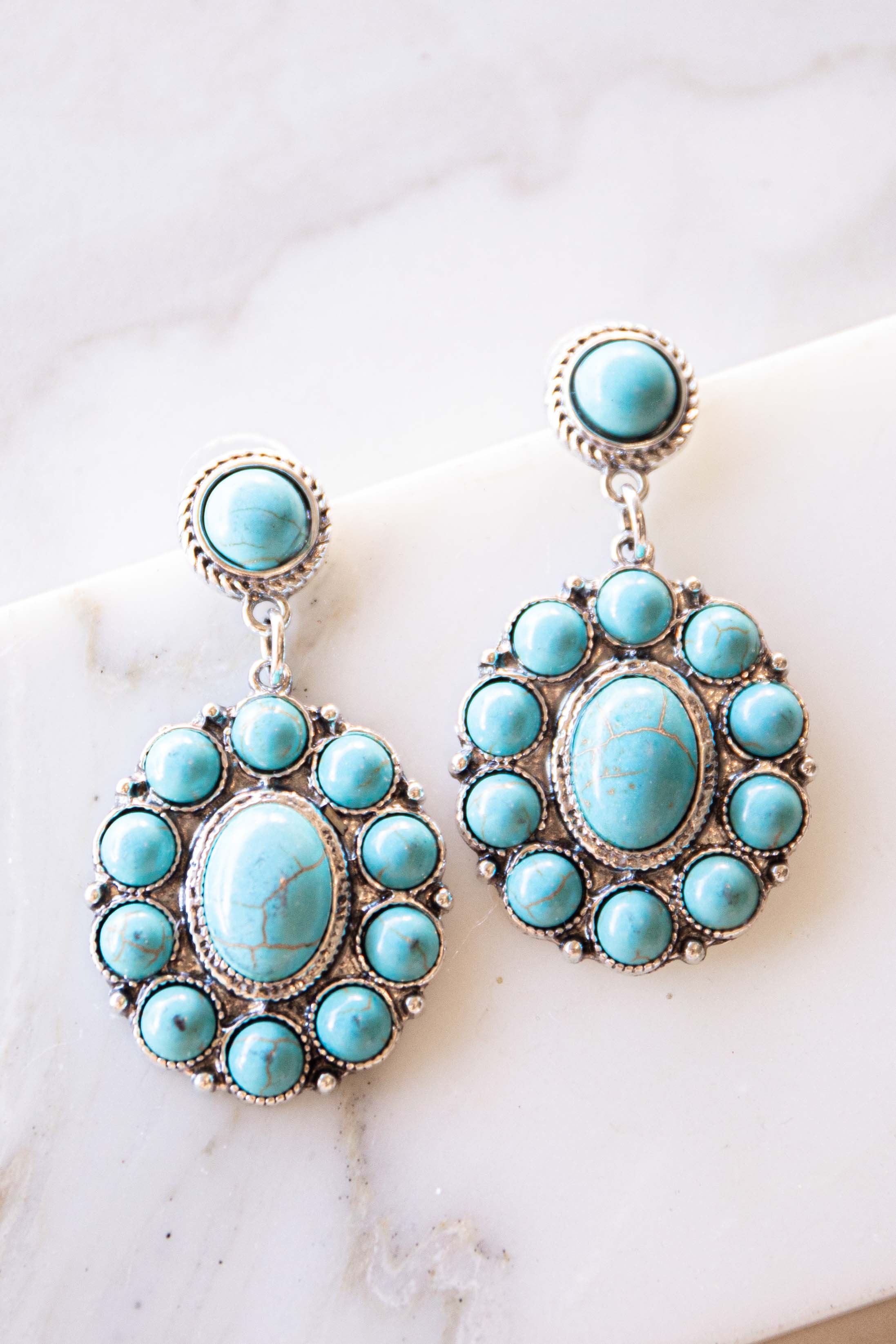 Antique Turquoise Stone Drop Earrings