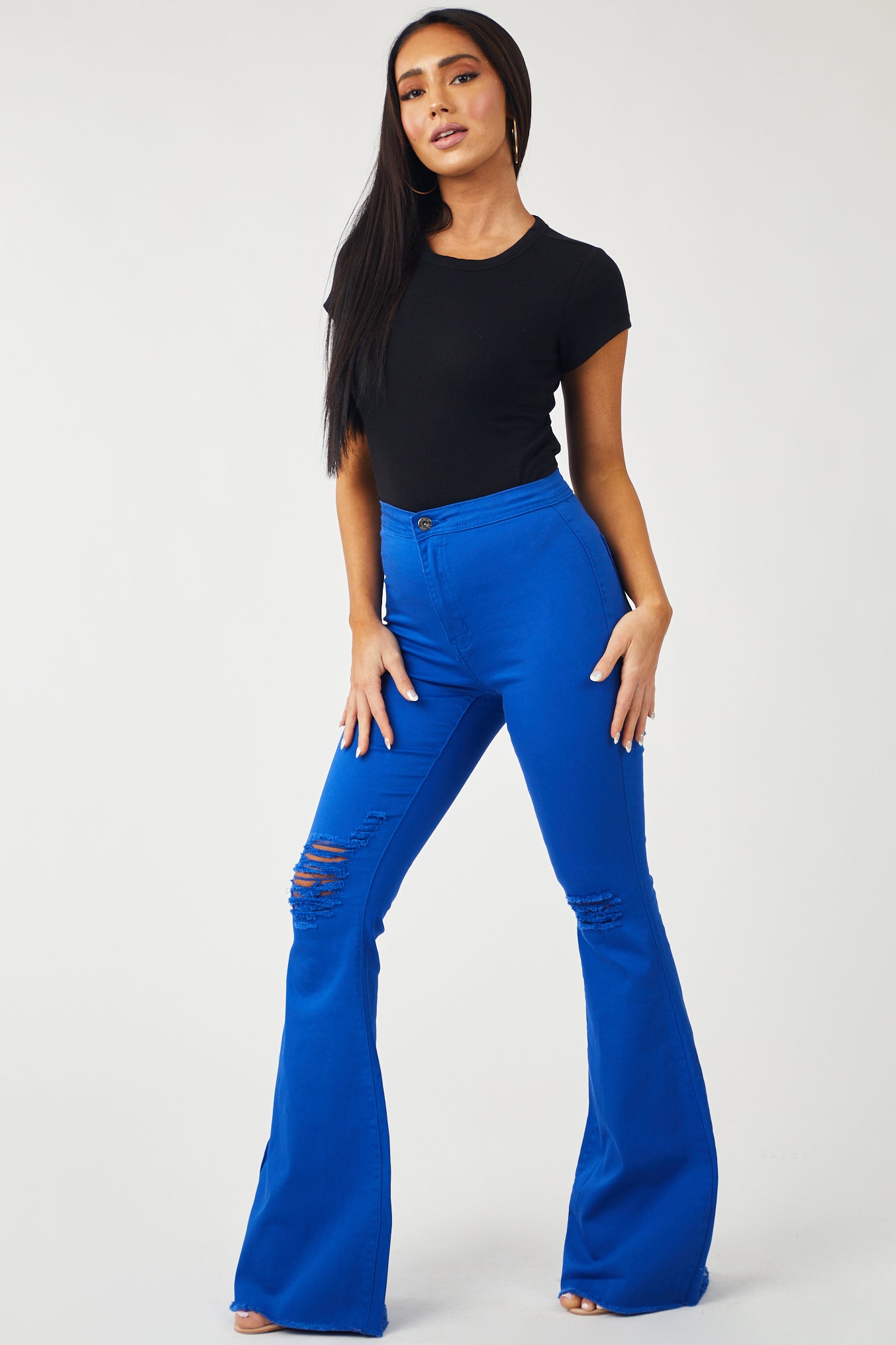 Denim Zone Hazel Dark Olive High Rise Flare Jeans