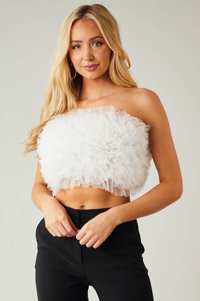 Cream Strapless Mesh Corset Crop Top