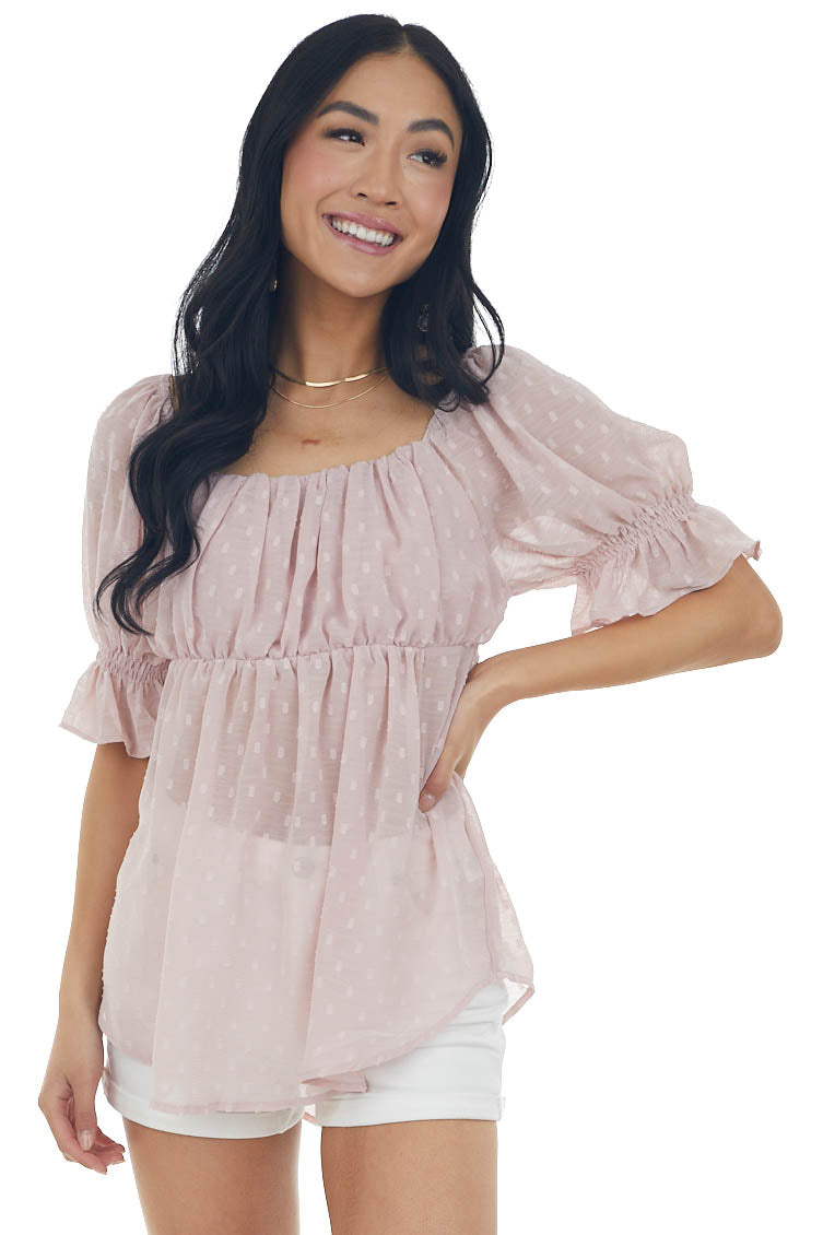 Umgee Swiss Dot Top with Smocked Detail in Dusty Rose FINAL SALE