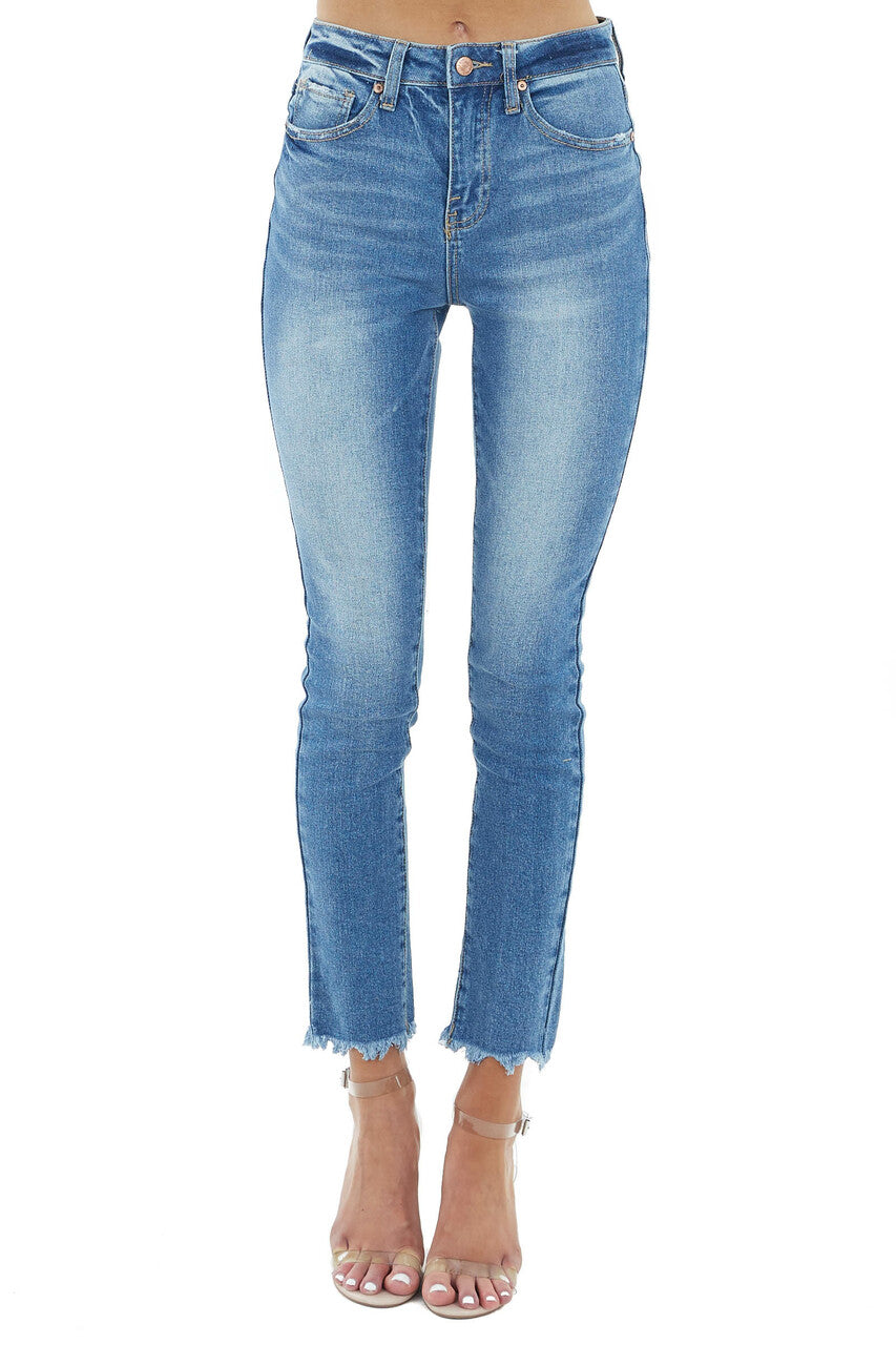 DISTRESSED ANKLE SKINNY JEANS- MEDIUM WASH – The