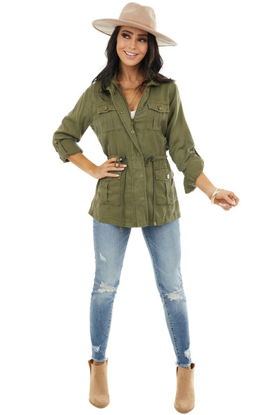 Olive Long Sleeve Jacket with Front Pocket Details 