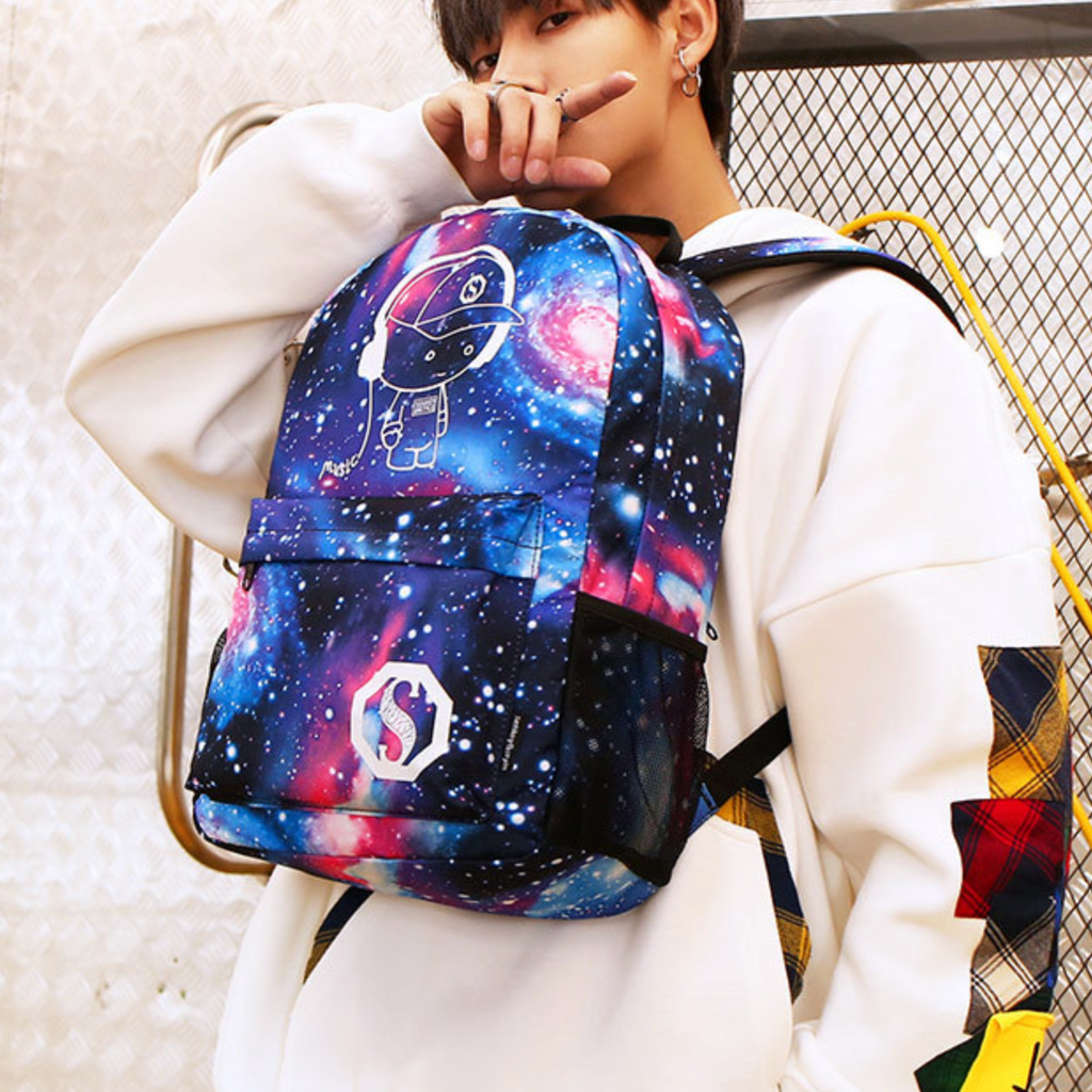 Luminous Men's Backpack Oxford Cloth Printed Backpack Girls' Schoolbag