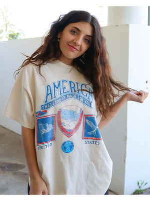America Patch Off White Thrifted Graphic Tee - The Druzy Rose