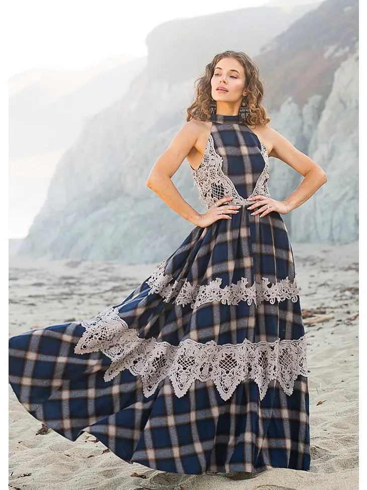 Alondra Dress in Navy Plaid