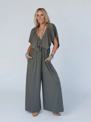 On Repeat Open Back Ruffle Jumpsuit - The Druzy Rose