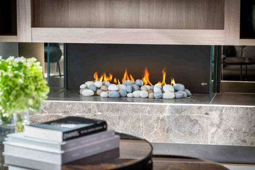 A contemporary tile fireplace
