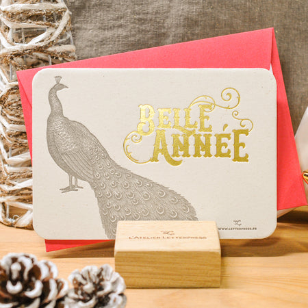 Carte de voeux Letterpress Belle Année Pivoine (avec enveloppe)– L'Atelier  Letterpress