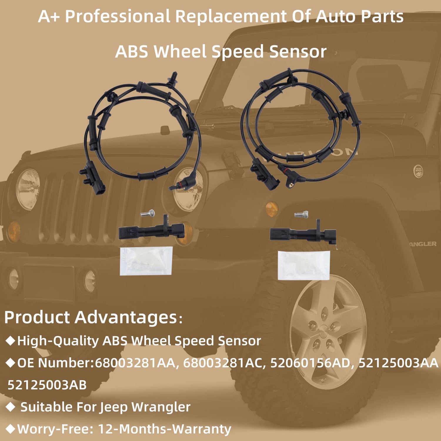 2007-2017 Jeep Wrangler  / Front and Rear ABS Wheel Speed Sens –  Dasbecan