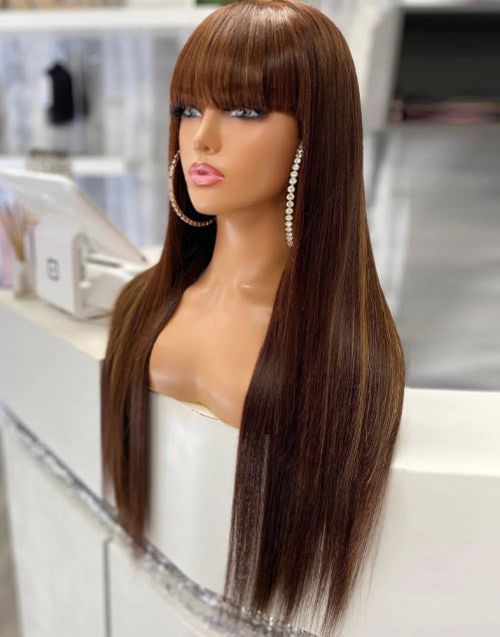 SASHA- Glueless Straight Brown Unit with Bangs