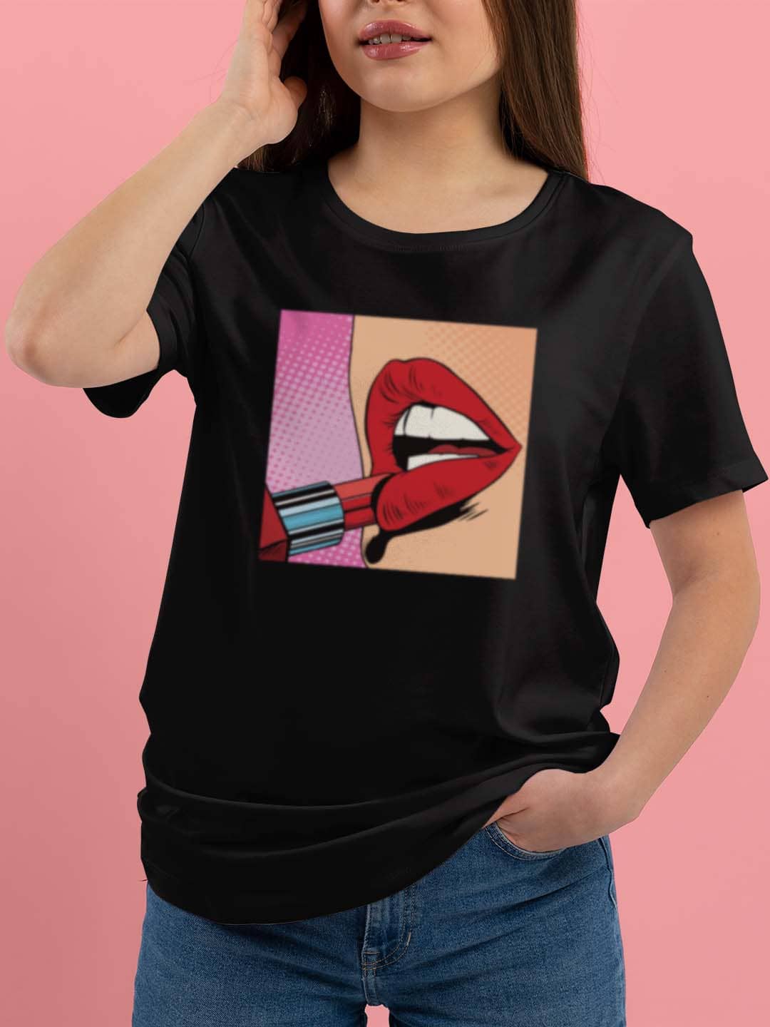 Red Lipstick Graphic T-Shirt-women t shirt-Clark Smith