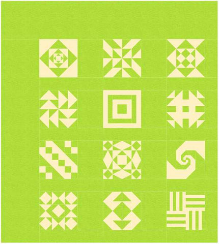 Lime green sampler quilt mock-up first draft