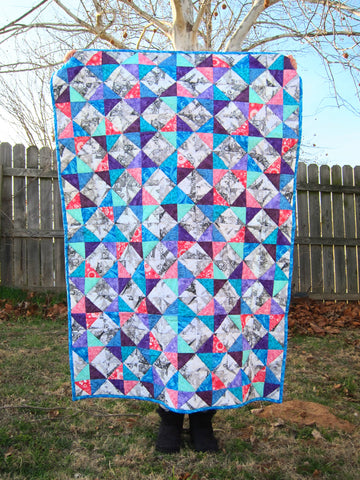 Baby quilt bright pink purple and blue