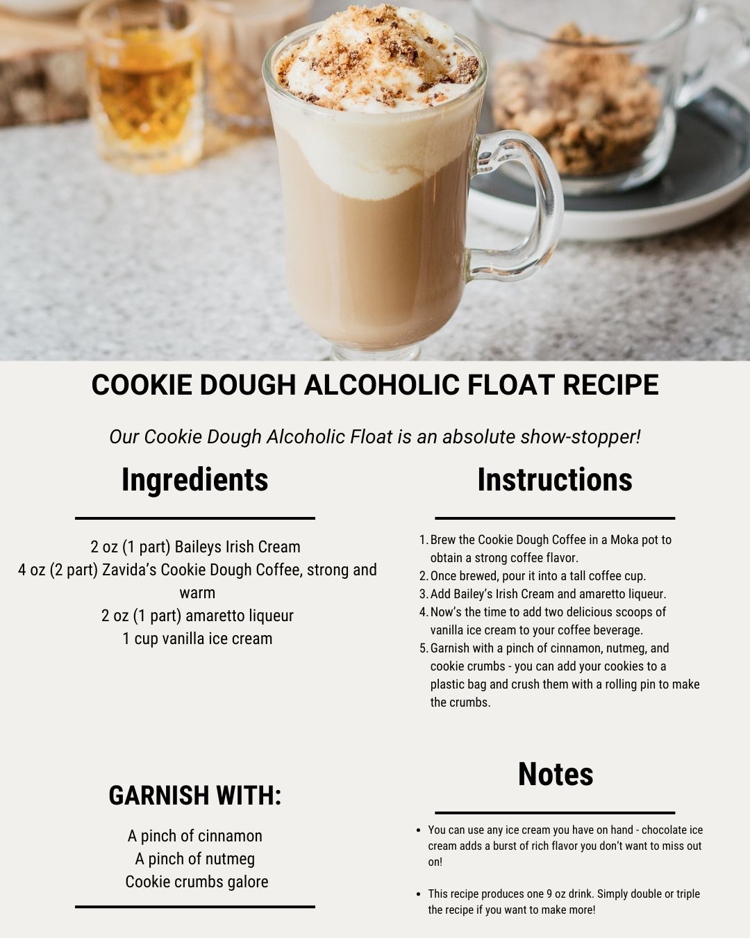 The steps to make Zavida's Cookie Dough Alcoholic Float recipe