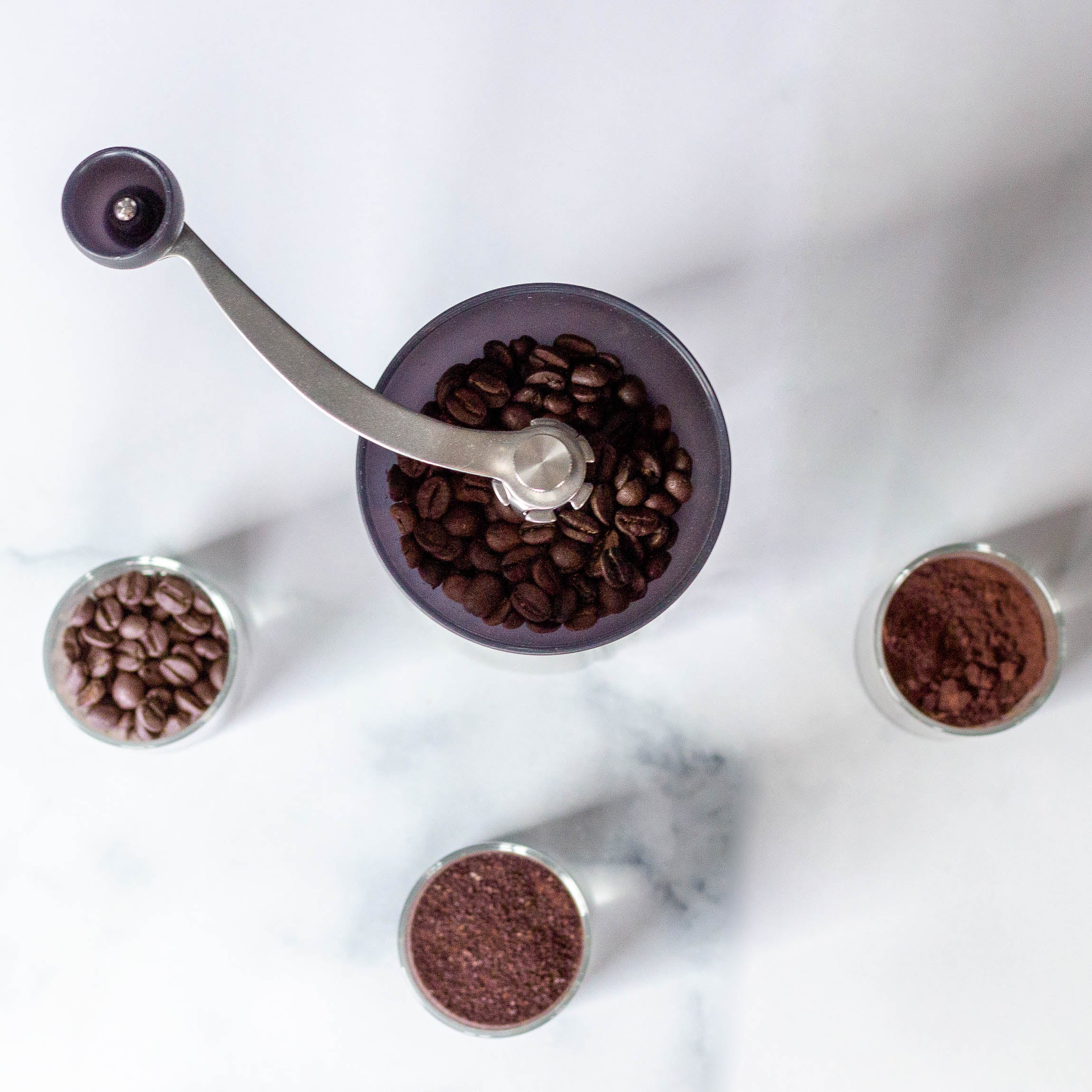 Different coffee grind types viewed from above