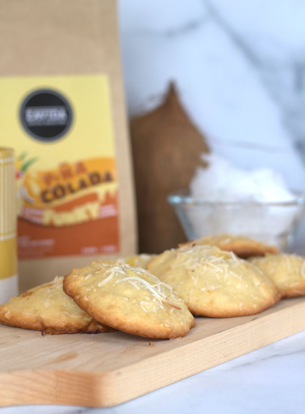 Cookies made with pineapple, coconut, and Piña Colada Coffee