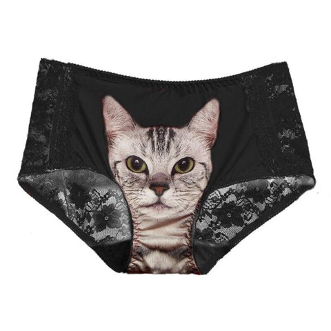 Grey Short Hair Cat Underwear Knickers Animal Thong Beautiful Gift Present  Womens Designer Funny Colourful Panties