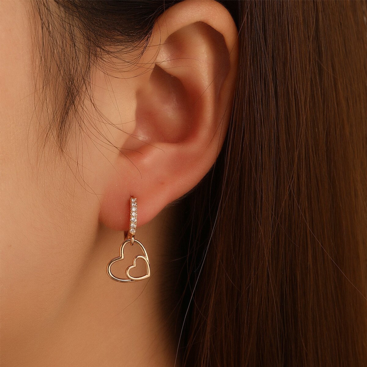 New Fashion Earring Shiny Copper Zircon Women Earrings Geometric Heart-shaped Drop Piercing Earrings for Women Jewelry Gift daiiibabyyy