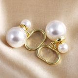 Trendy Brass Gold Plated Letter Pearl Pendant Stud Earrings Copper Earring For Women Fashion Accessories Wedding Gift daiiibabyyy