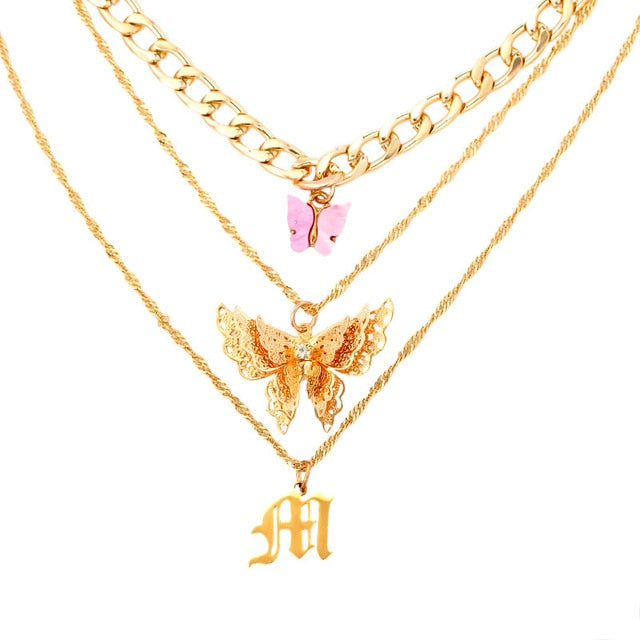 Bohemian Multilayer Necklaces For Women Men Gold Butterfly Portrait Coin Cross Crystal Chokers Necklace Trendy New Jewelry Gifts daiiibabyyy