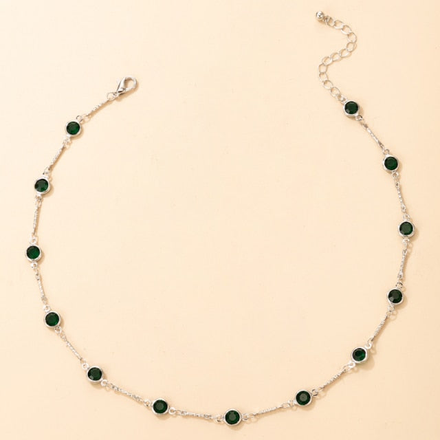 Tocona Tredny Green Rhinestone Chain Choker Necklace for Women Gold Color Alloy Metal Handmade Jewelry Accessories Collar 15633 daiiibabyyy