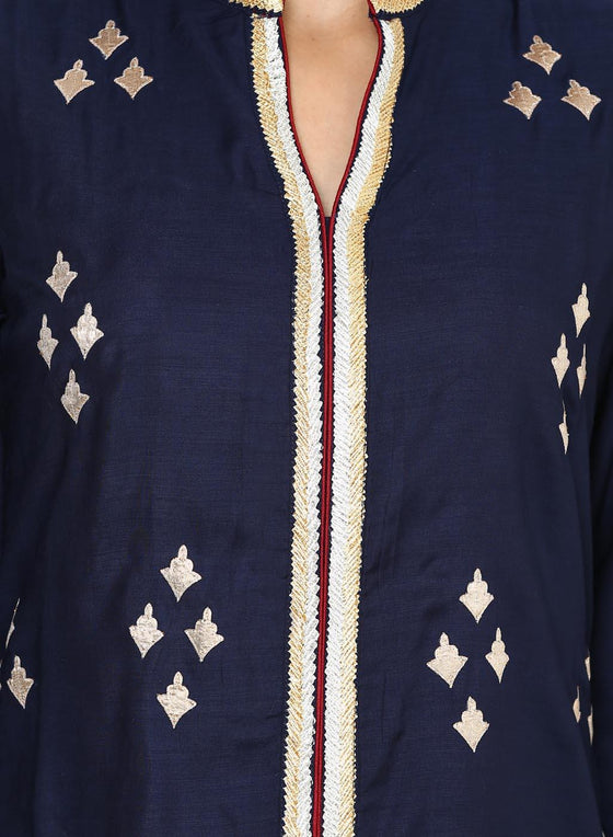 Navy Blue Embroidered 3/4 Sleeve Kurta - Lakshita