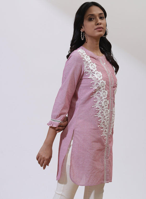 Pink Phool Collection Kurti with Lace inserts