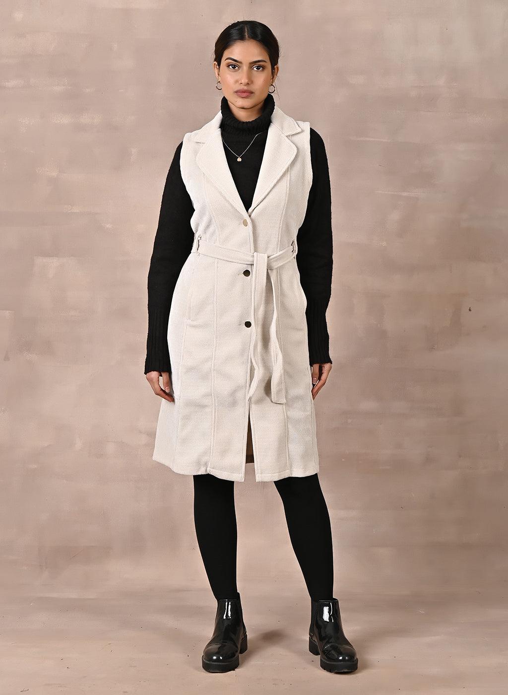 Black Sleeveless Trench Coat with Notch Collar-22WLFJ0465-6 – Lakshita