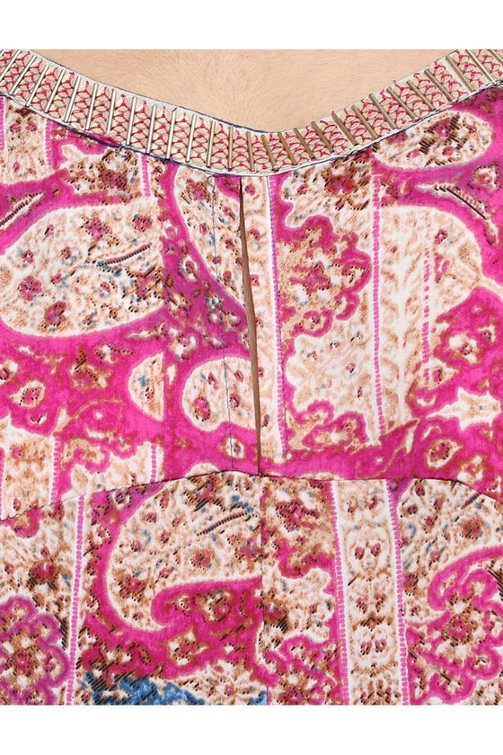 Pink 3-4Th Sleeve Printed Kurta