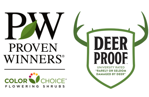 Almanac Planting Co Proven Winners ColorChoice Flowering Shrubs Logo to the Left of The Proven Winners Deer Proof Logo