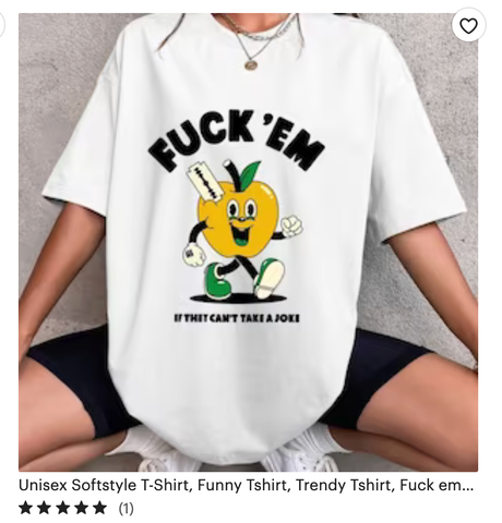 Bootleg Catbob x Yeye Weller Bad Apple t-shirt featuring text "Fuck 'em if they can't take a joke".