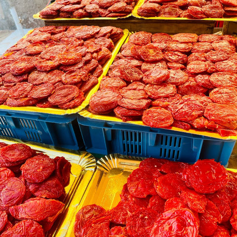 Sun dried tomatoes stall at Mallorca's Santanyi Market