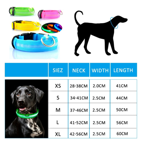 LED Light Dog Collar - Size Chart