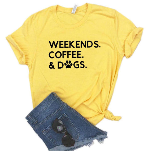 Weekends Coffee & Dogs T-Shirts-Yellow