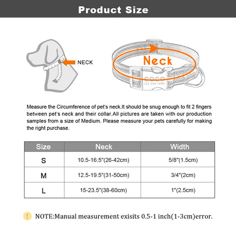 Dog Collar with Engraved ID - Size Chart