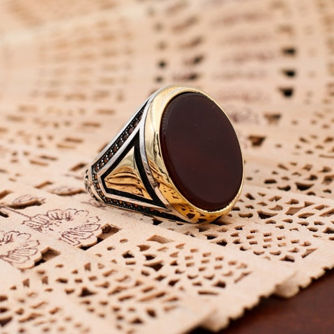 Natural Jet Black Aqeeq Stone Irani Design Chandi Ring - Jewellery -  1072893113
