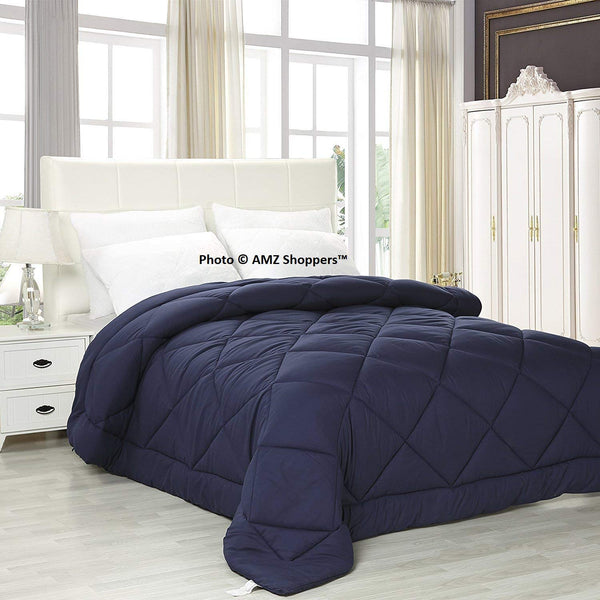 Add Stylish Vibe to Your Bedroom with a Navy Reversible Comforter-AMZ Shoppers Ultra Soft Reversible Navy Blue Comforter