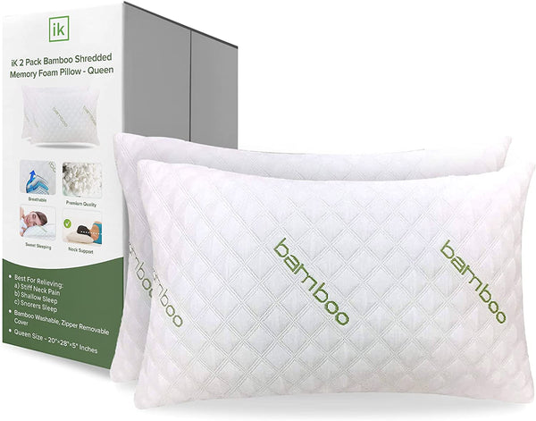 Cosy House Collection Luxury Bamboo Shredded Memory Foam Pillow - Adjustable & Removable Fill - Ultra Soft, Cool & Breathable Cover with Zipper