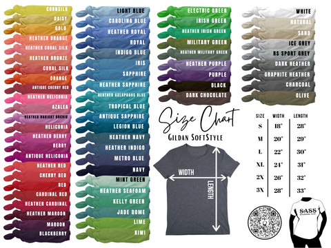 Gildan SoftStyle Unisex Tee Color & Size Chart