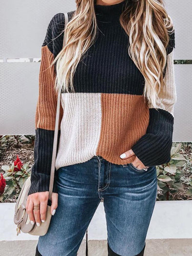 Casual Mixed Color Long-sleeved Sweater