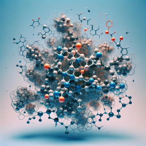 DALL·E 2024-01-20 23.47.43 - An abstract representation of fucoidan's impurities. Depict a large, stylized molecular structure of fucoidan with parts of the molecule slightly disc.png__PID:377c16df-542a-4a28-a112-f08d81b8fca5