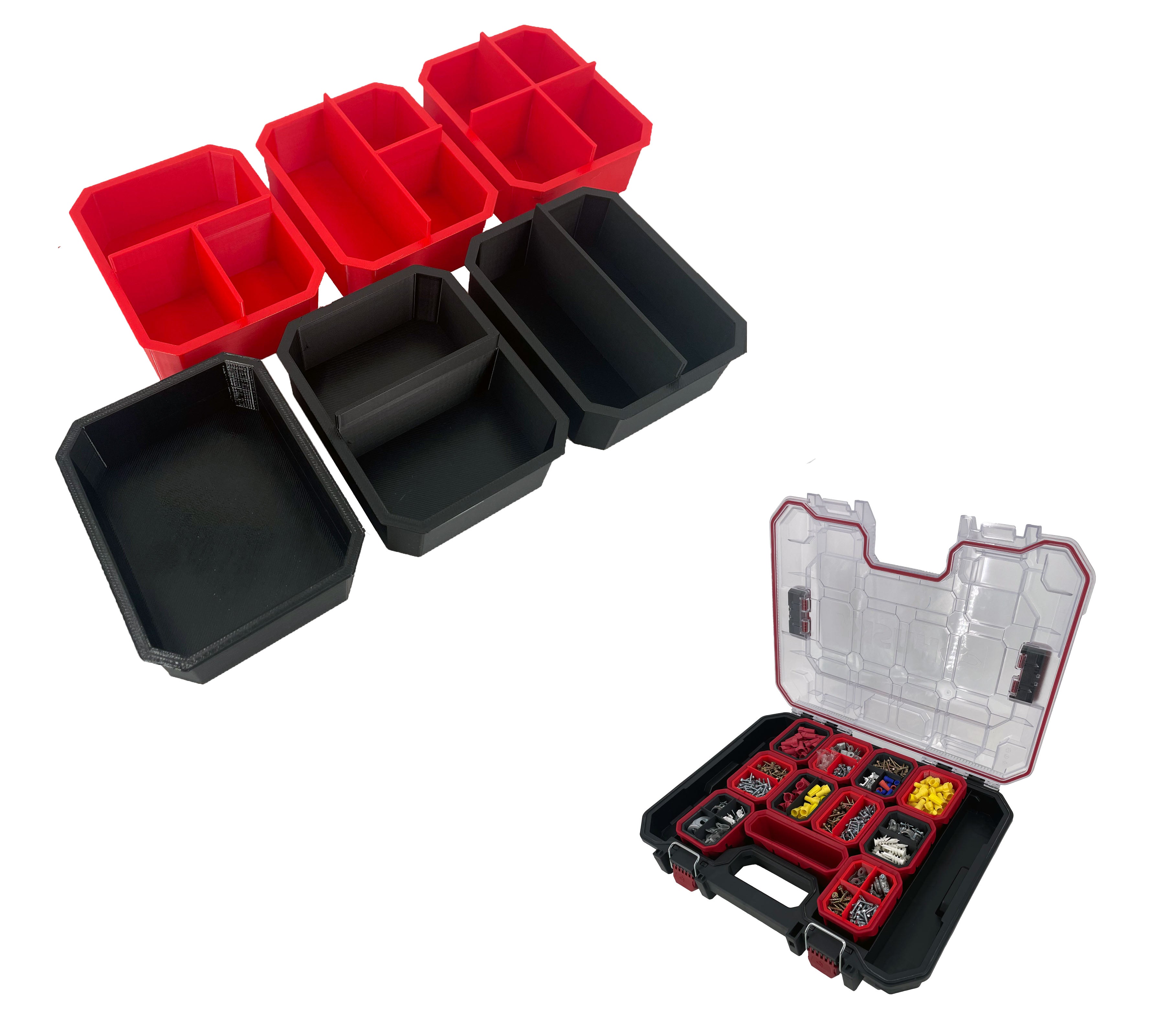 Husky Build-Out Deep Organizer Compatible Small Nesting Bins - Red