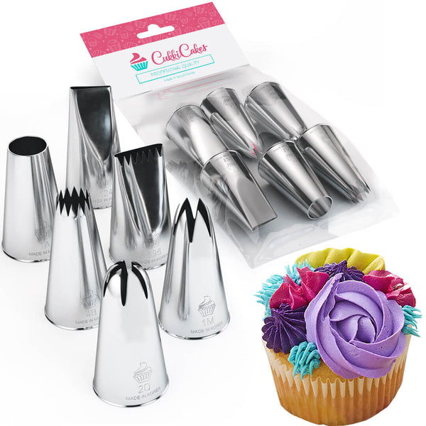 6pc Manga Pastelera Reutilizables Kit,con 5 Boquillas de Acero Inoxidable y  1 Blanco Manga Pastelera de Algodón para Repostería,Decoración de Tartas y  Cupcakes : : Hogar y cocina