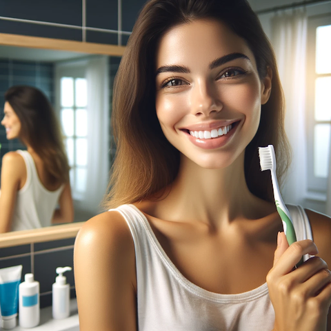 image of a woman getting sensitivity relief after using nano hydroxyapatite toothpaste