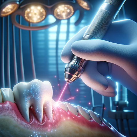 image showcasing dental laser treatment being used for plaque removal.