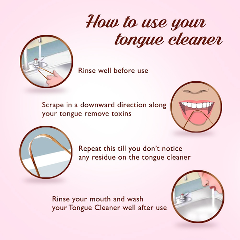 image explaining all the steps of using a tongue cleaner