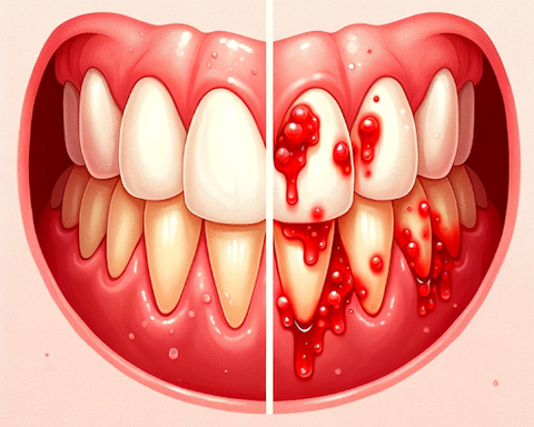 image illustrating the difference between mild and severe bleeding of gums.